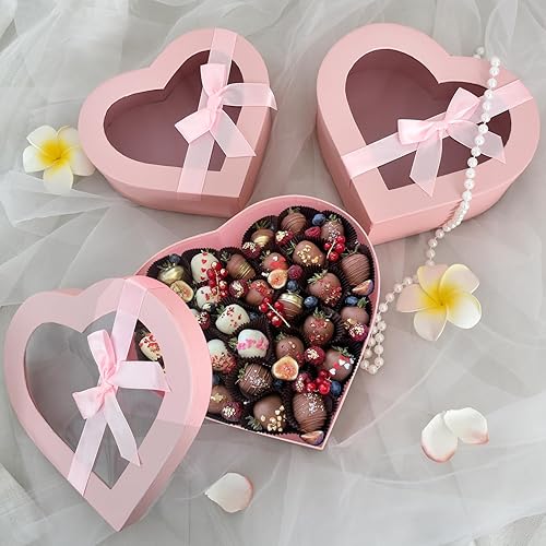 Miniatura 6 de BEISHIDA Juego de 3 cajas en forma de corazón para el día de la madre para flores, chocolate y fresas, caja de regalo para mamá con tapas