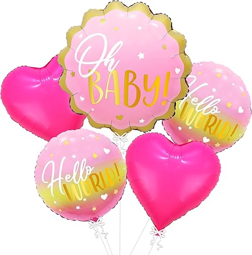 KatchOn, Oh Baby - Juego de globos de 31 pulgadas, paquete de 5 globos "It's A Boy", globos de bebé de Hello World para decoraciones de bienvenida a