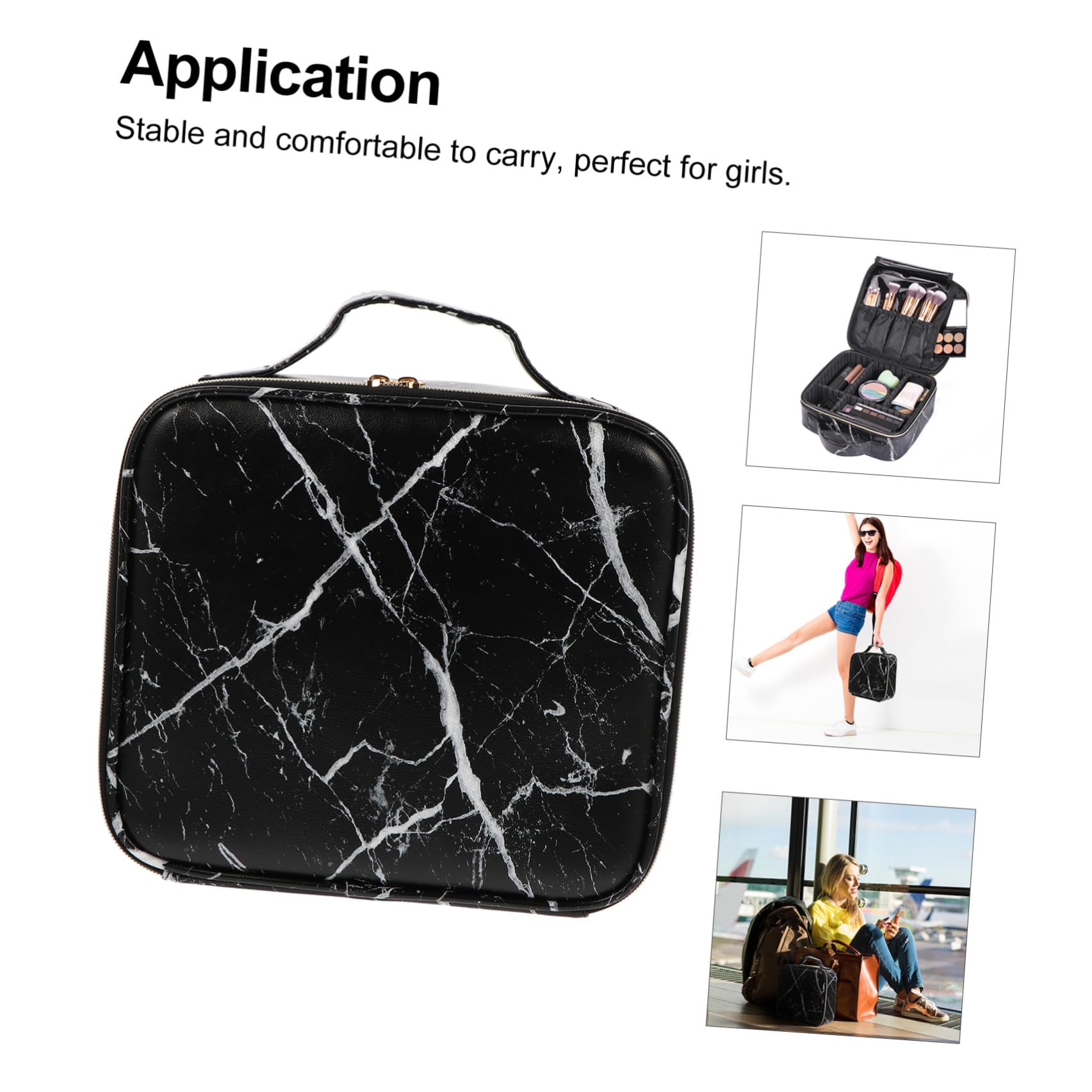 Ipetboom Reisekosmetikkoffer Marmor Design mit Verstellbaren Fächern Tragbarer Organizer für Make Up Pinsel Lippenstift Kosmetiktasche Handliches Beauty Case für Unterwegs