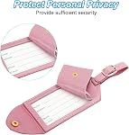 PATIKIL Luggage Tags 2 Pack PU Leather Embroidered Suitcase Tag Letter Travel Tag Privacy Protection Labels for Travel Baggage Suitcase, Pink