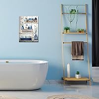 Vista 5 de BFKDKG Navy Blue Bathroom Decorative Wall Art Rustic Blue Bathroom Canvas Wall Decorative Please Sit In Your Own Logo Painting Painting Retro