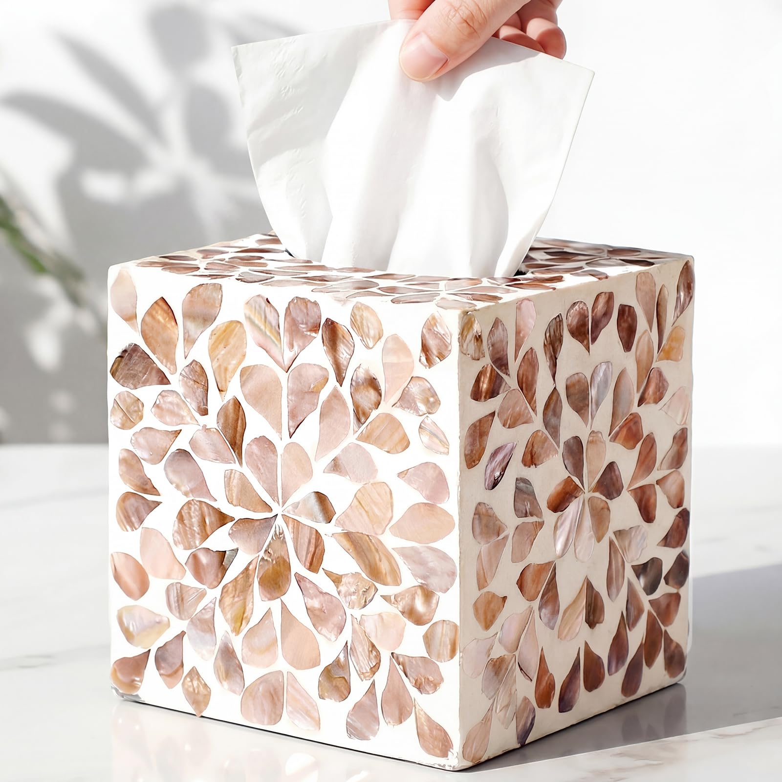 Photo 1 of **UNTESTED**
Reallnaive 5.9 Inch Cube Mother of Pearl Tissue Box Cover Ceramic Decorative Tissue Box Holder, Square Napkin Holder Rustic Napkin Dispenser Organizer for Table Bathroom Office(Black White Checkered)