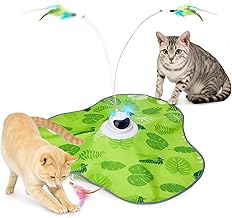 Toozey Jouet Interactif pour Chat - Jeu de Cache-Cache Electrique avec 3 Plumes Interchangeables - Rechargeable, Jouet Intelligent Auto-Occupant avec Télécommande, Vert