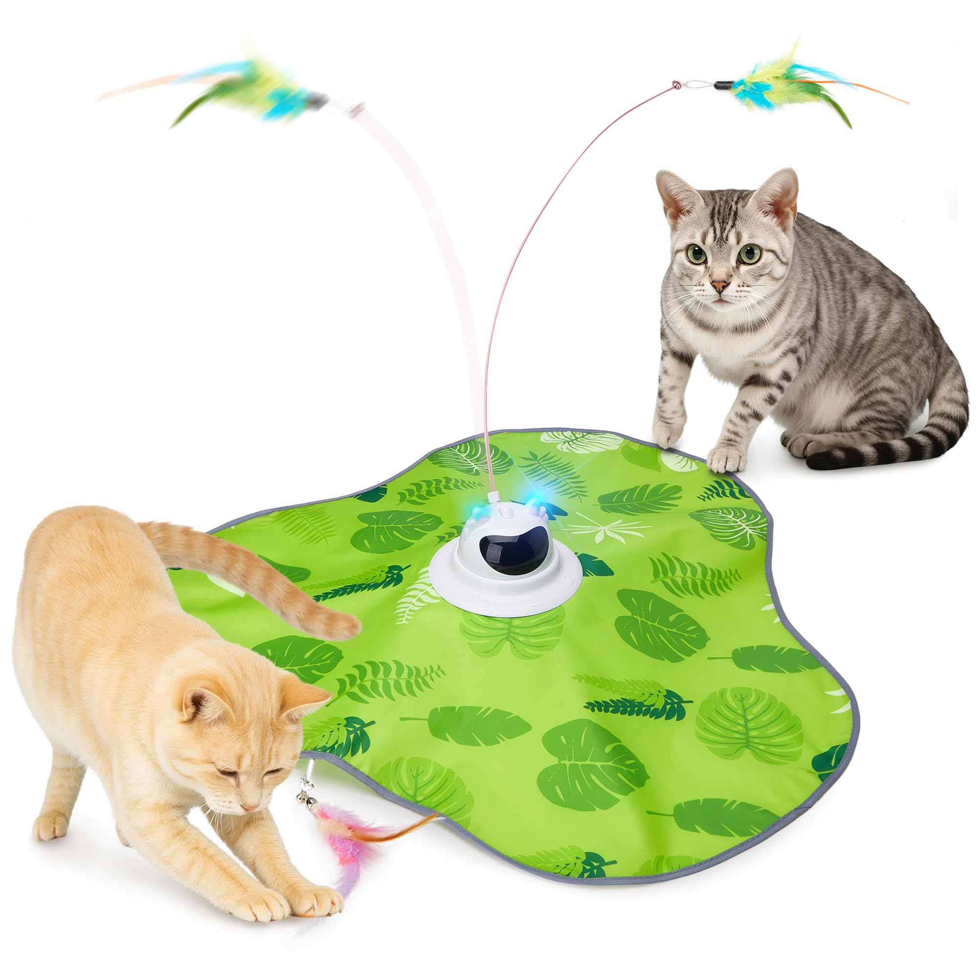 Toozey Juguete para Gatos, Juego Eléctrico de Escondite con 3 Plumas Intercambiables, Recargable, Juguete Inteligente de Autoentretenimiento con Control Remoto, Verde
