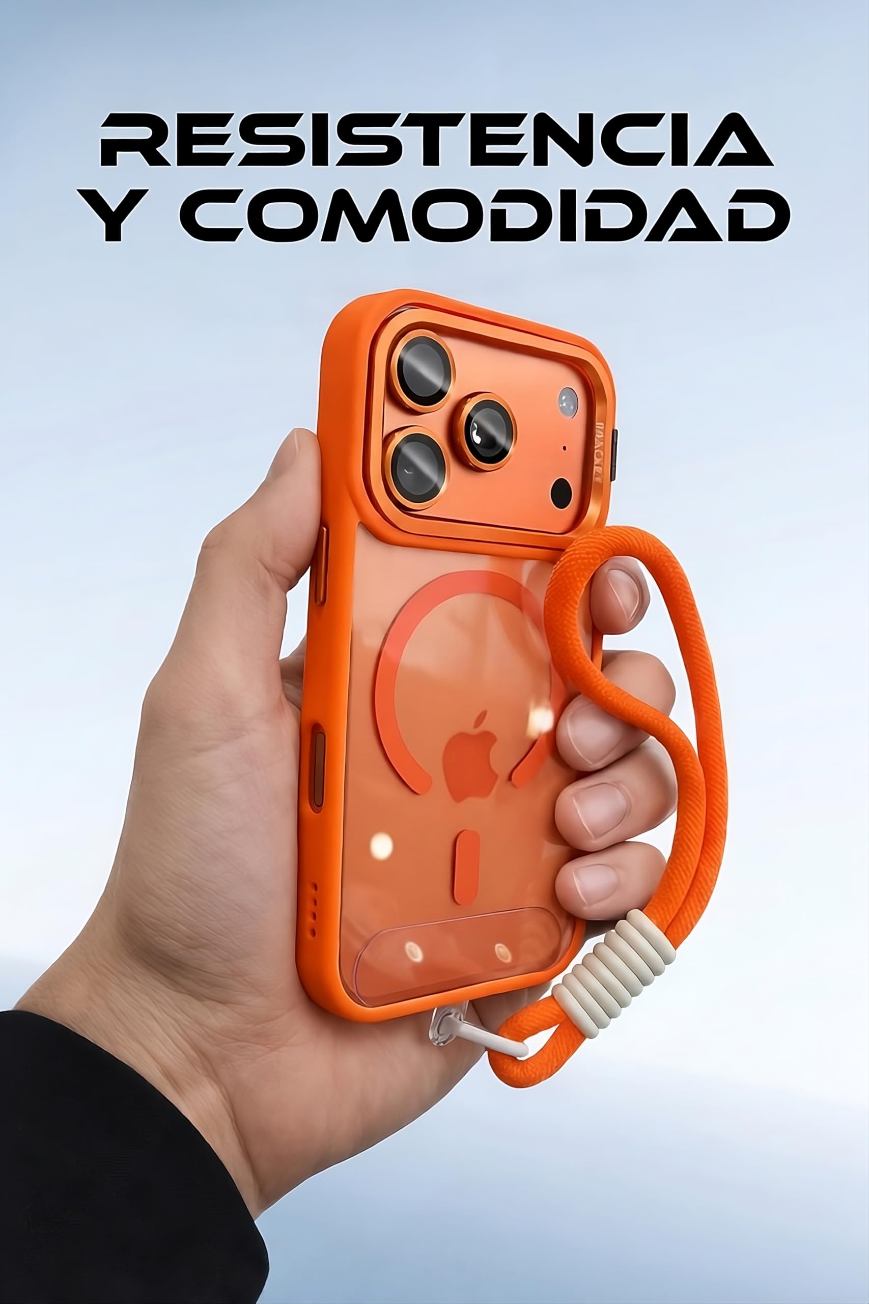 Genérico Funda Magnética Compatible con MagSafe para iPhone 17 Pro MAX con Soporte Plegable Integrado, Correa de Mano, Protección Cámara y Antigolpes