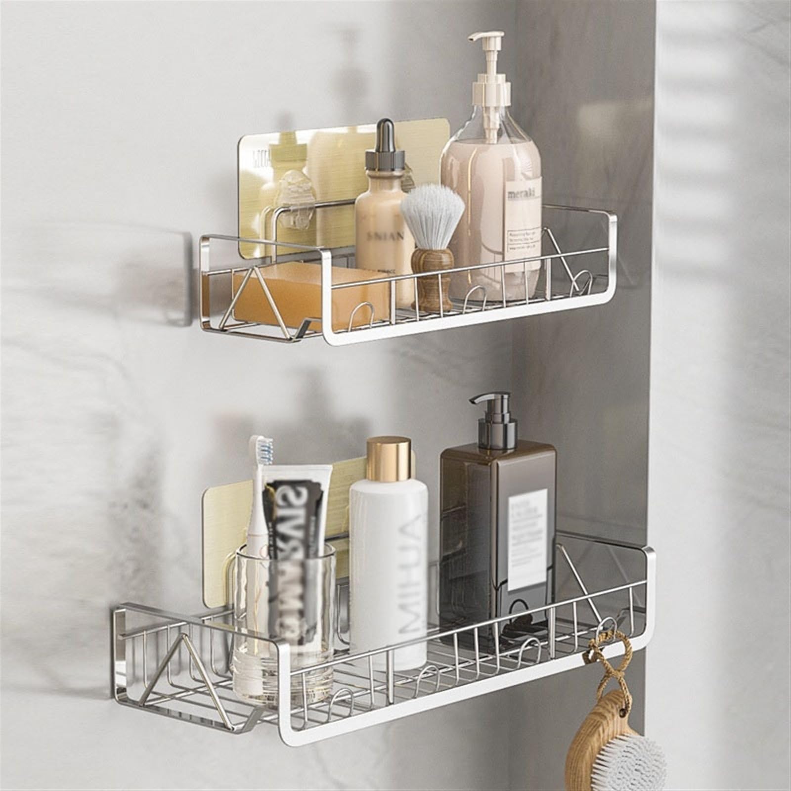 Estantes de baño Estante de Ducha for baño con Ganchos, Estante de Ducha Adhesivo for Colgar, estantes de Ducha montados en la Pared sin Perforaciones for Cocina y baño Carrito de la Ducha