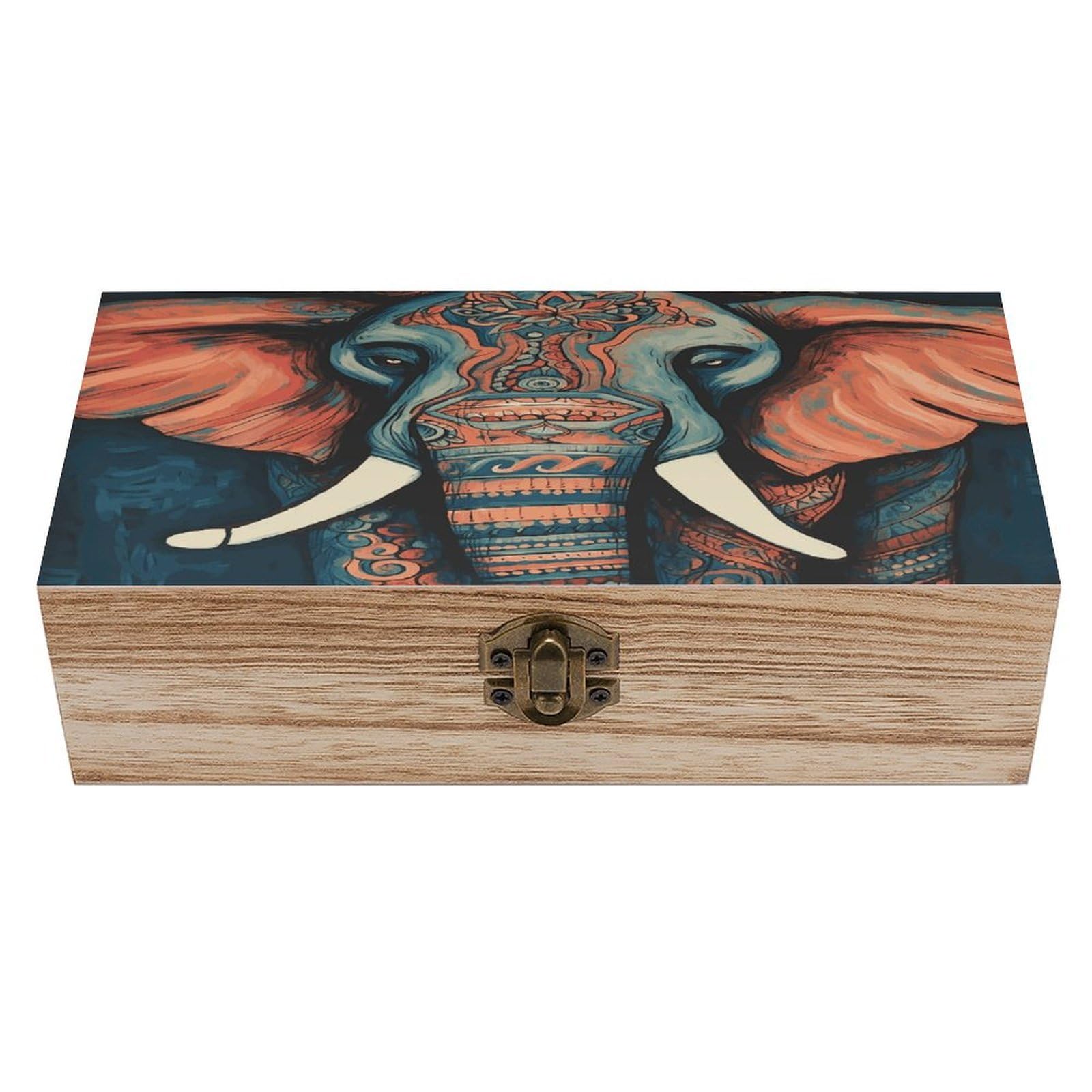 VstaDank Abstract Elephant Wooden Storage Box Wooden Keepsake Box with A Hinged Lid Fashion Memory Treasure Boxes Decorative Jewelry Case for Crafts Photo Home Decor Wood Gift Box