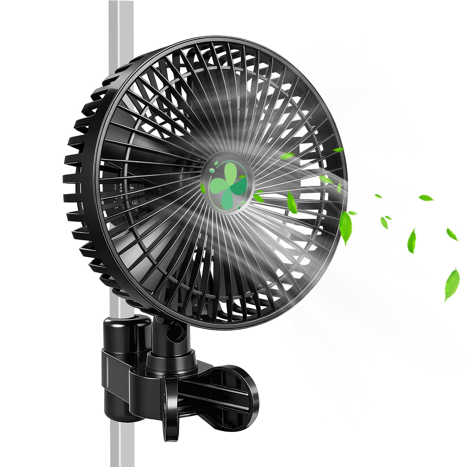 Grow Tent Fan Clip 7 Inch, Clip On fan for Grow Tent with 4 Speeds, EC Motor, Weatherproof, Powerful Oscillating Clip Fan with 10w Low Noise, Auto Oscillation, for Hydroponic Plants (1pc, Black)