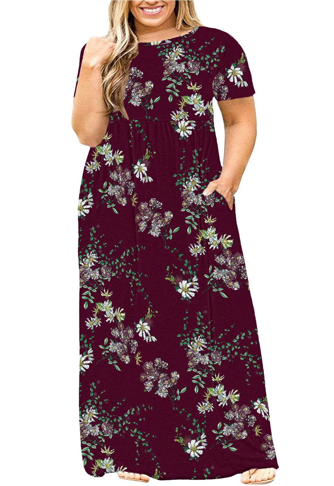 Kancystore Women's Short Sleeve Plus Size Maxi Dress with Pockets Loose Casual Summer Dresses