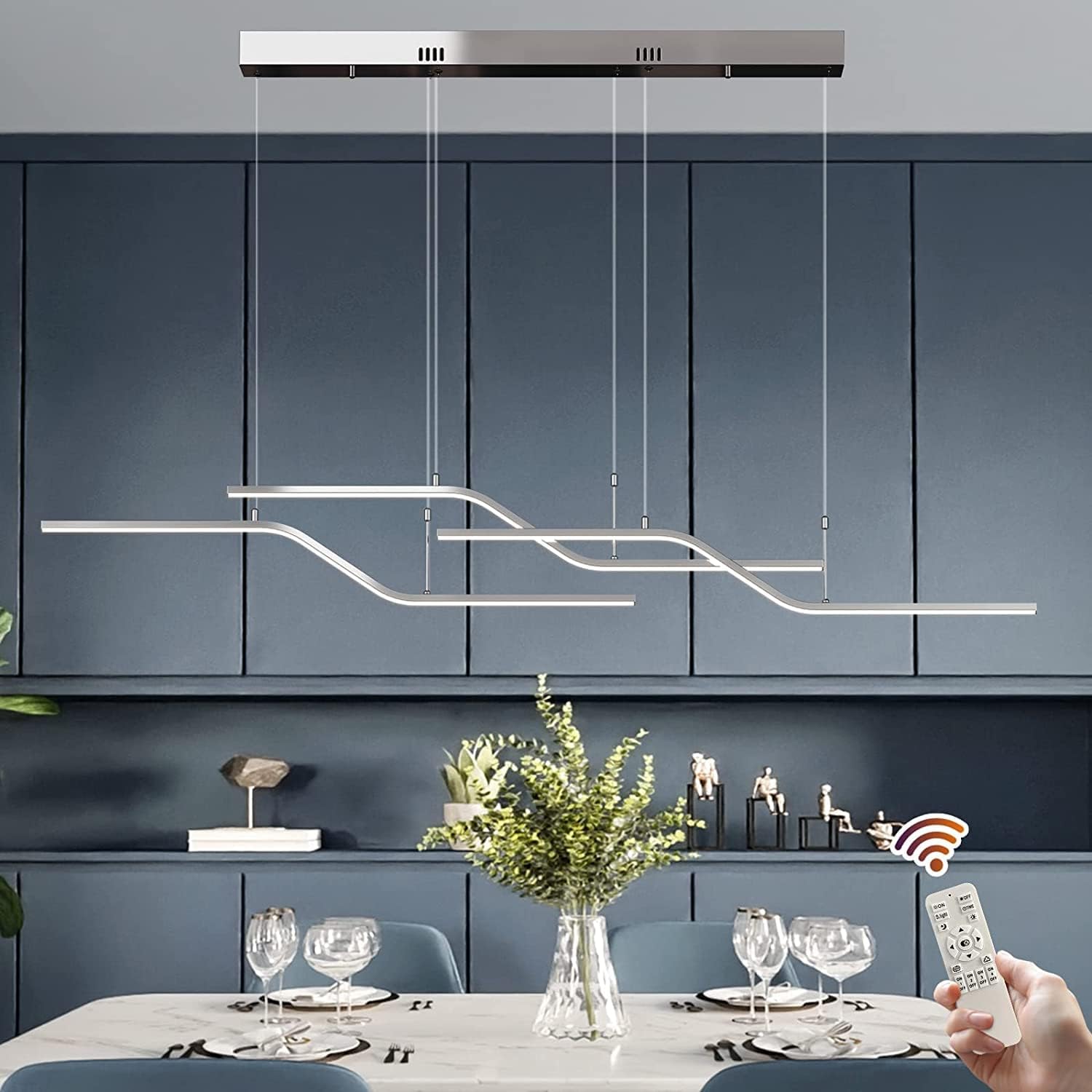 Eiinee Lámpara de araña LED moderna, regulable, 45 W, lámpara colgante industrial con acabado cromado, lámpara colgante de 3 luces, iluminación de cocina integrada para comedor, sala de estar, pasillo