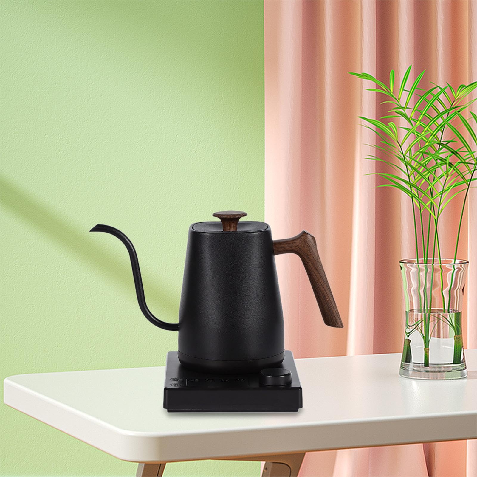 Hervidor Eléctrico, Tetera, Cafetera, Fabricado en Acero Inoxidable 304 con Mango Antideslizante W de Potencia para Bebidas Calientes en Cualqu, Veta de Madera Negra, Individual