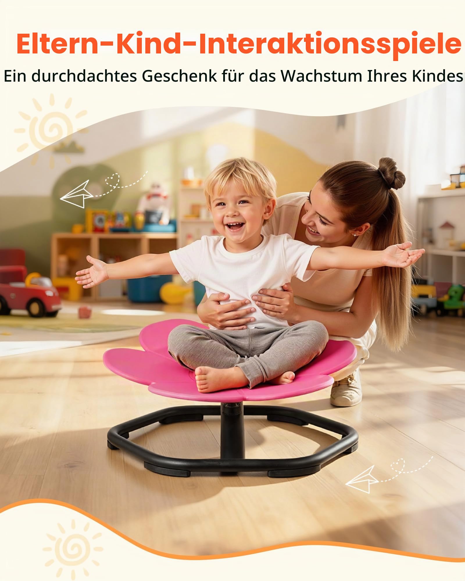 VEVOR Kinderdrehstuhl sensorischer Drehstuhl in Blumenform, 100 kg Tragkraft, sensorisches Spielzeug mit Rutschfester Metallfuß, zur Förderung von Koordination Gleichgewicht Konzentration, Rosa