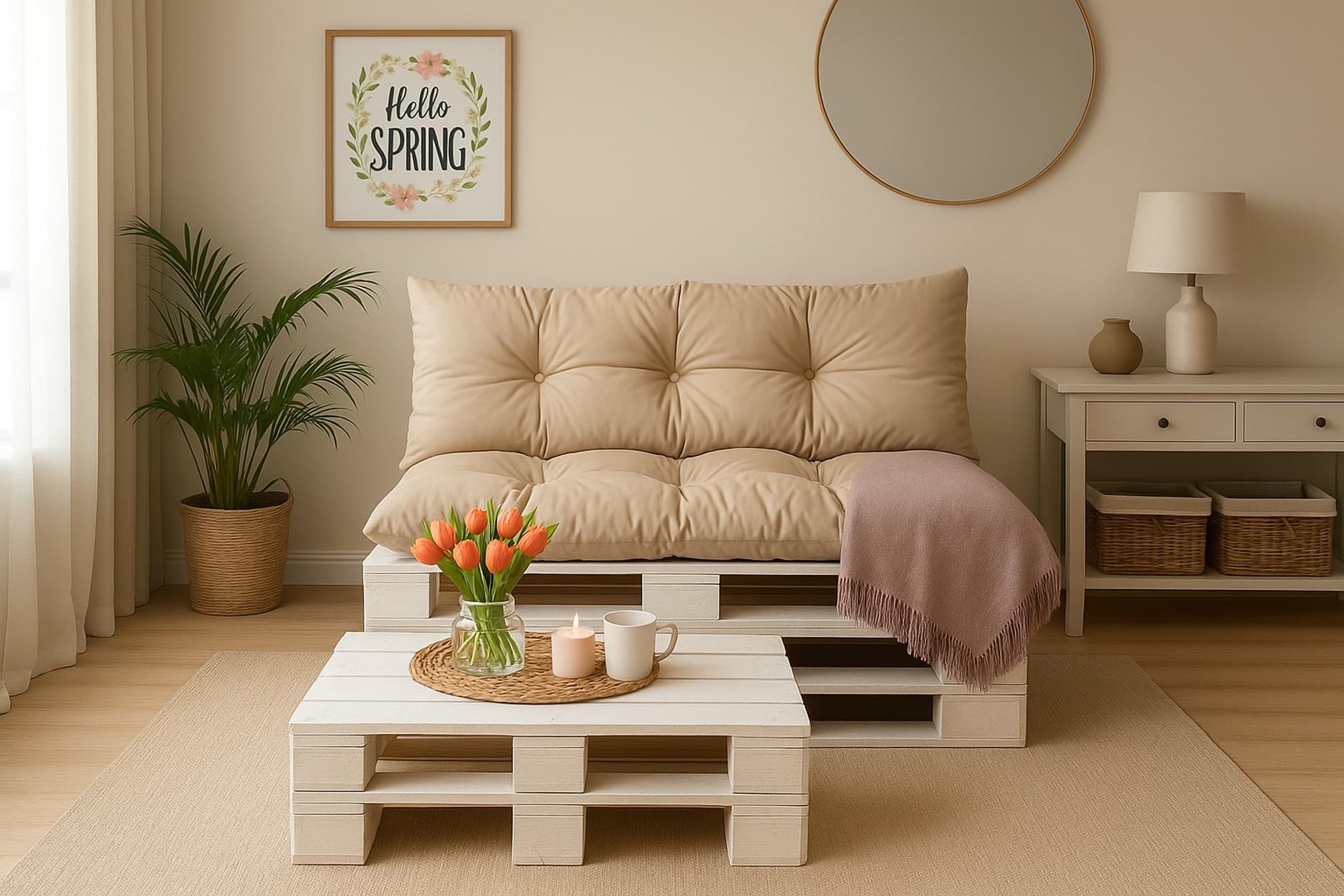 Juego de cojines para muebles de jardín, de palés, para exteriores, respaldo y asiento, muchos colores y tamaños (beis, juego de 120 x 60 + cojines de respaldo de 120 x 40 cm)