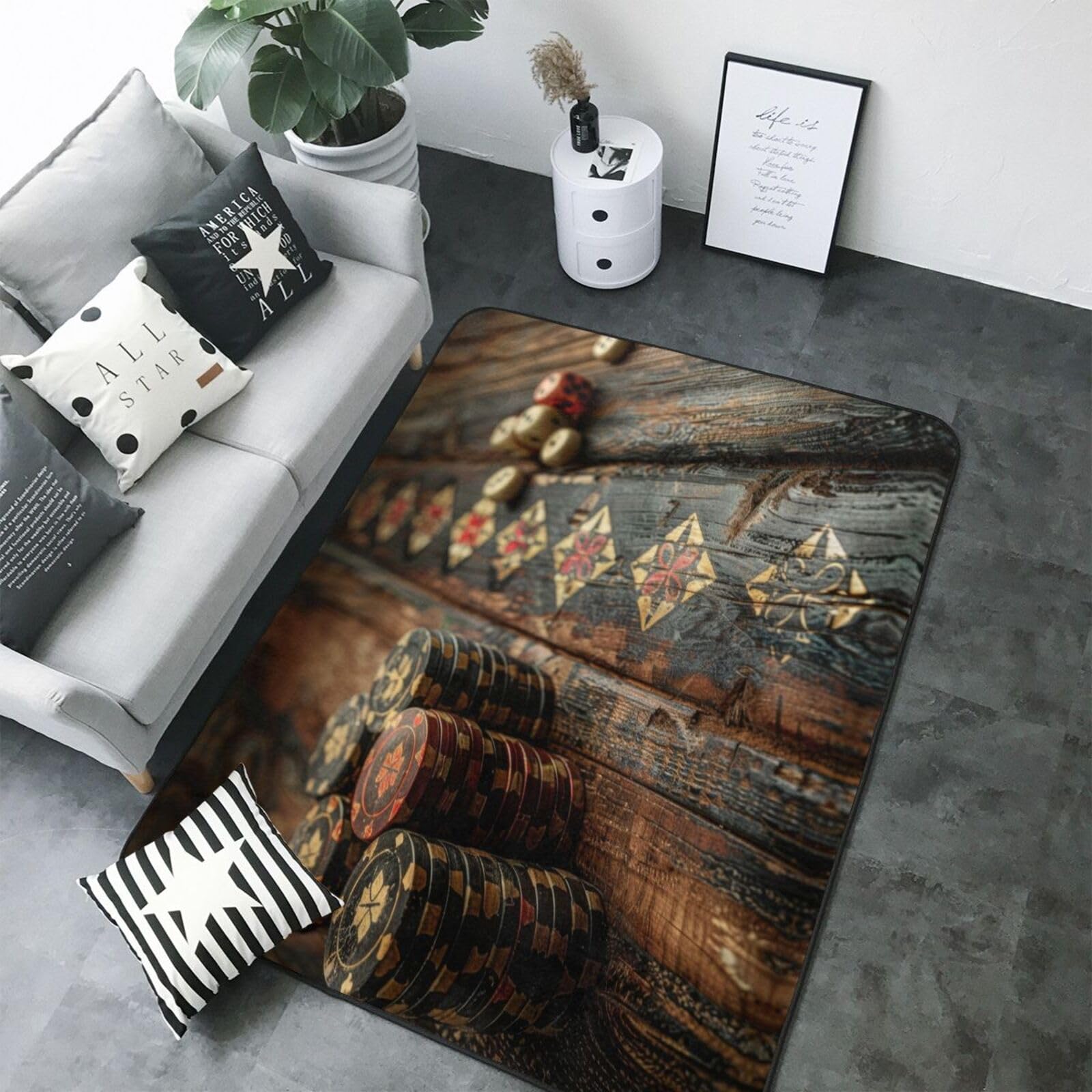 Tapis de salon motif jetons de poker lavable et doux de 13x18 cm pour decoration de chambre