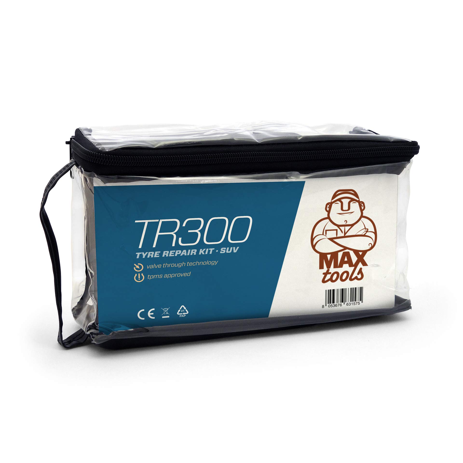 Maxtools TR300, Automatisches Reifenreparaturset für SUVs und Geländewagen, repariert alle Reifenpannen, inkl. leistungsstarkem 12-Volt-Luftkompressor
