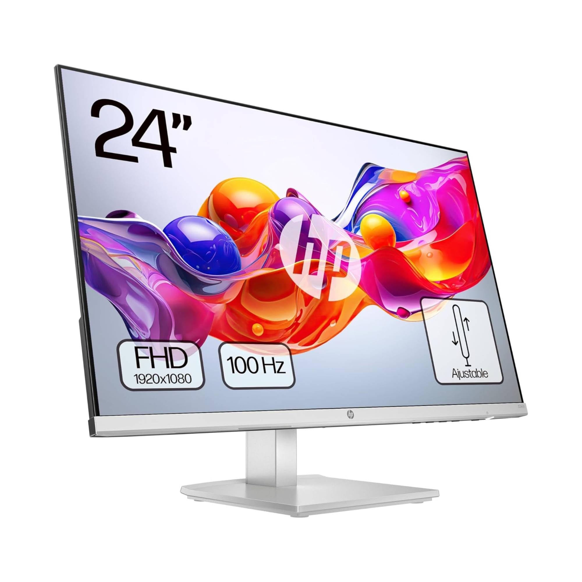 HP 524sh- Monitor de 23.8" FHD (1920x1080, IPS, 100 Hz, 5ms, 99% sRGB, 300 Nits, Contraste 1500:1, Altura Ajustable) Negro con Soporte Plateado