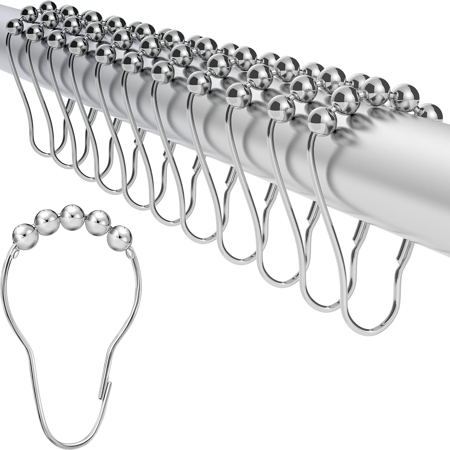 60 Pcs Shower Curtain Hook Rings, Stainless Steel Roller Balls Bath Curtain Rings for Bathroom Shower Curtain Rods, Rust-Resistant Shower Curtain Hooks Rings for Bathroom (7 x 3.5 cm, Silver) (60) (B0CDCD3R5Y) Amazon Price History, Amazon Price Tracker