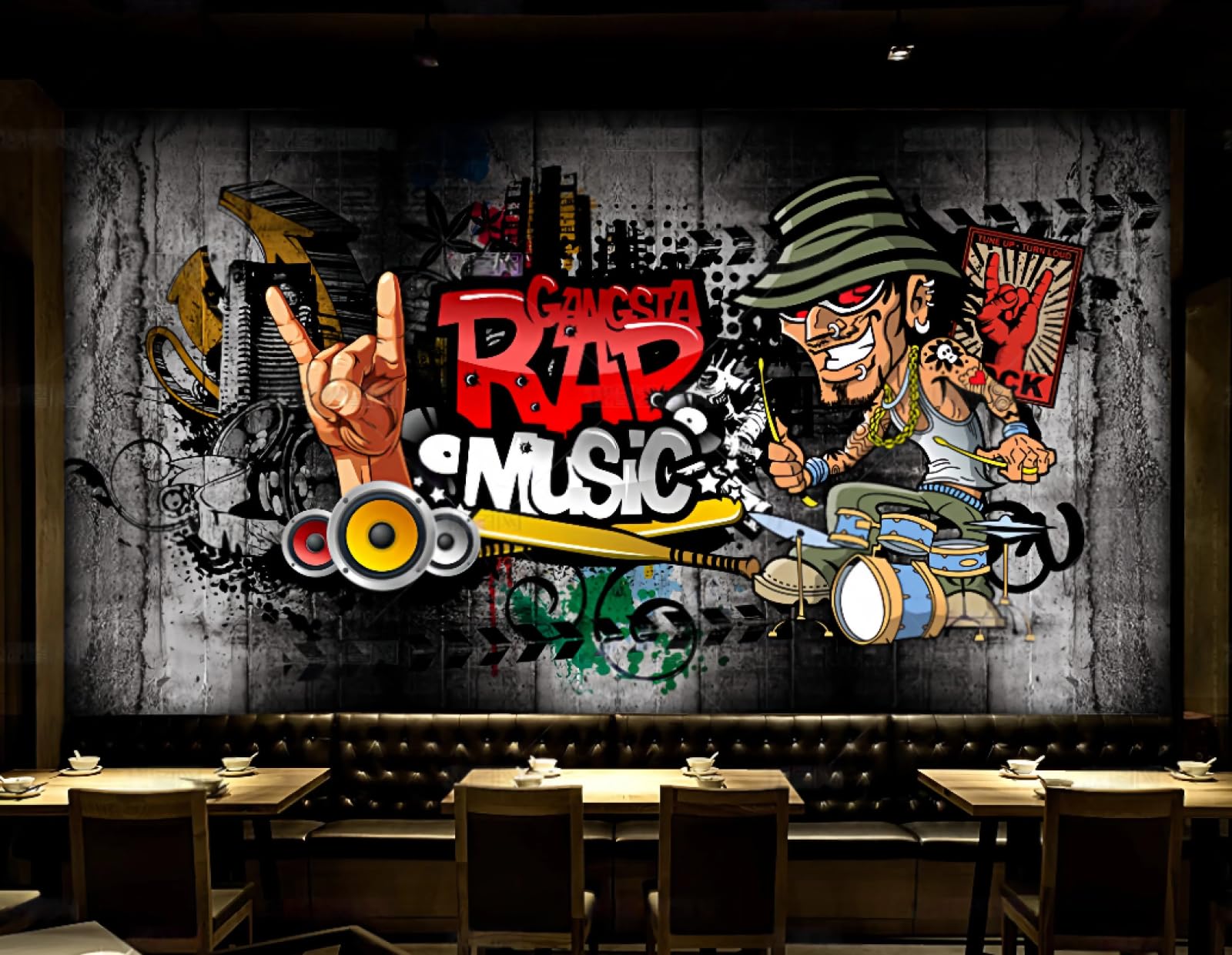 Carta da parati retrò nostalgico hip-hop rock musica bar KTV pittura decorativa caffetteria ristorante murale, 3D, 250x175cm