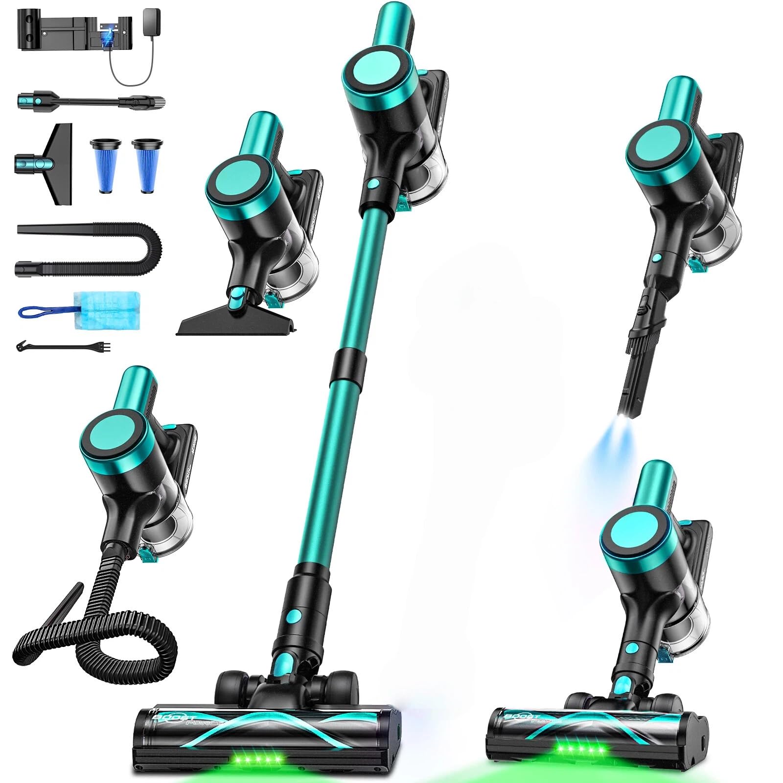 NYXAL Cordless Vacuum Cleaner 48KPa/500W/55Mins, Stick Vacuum with Self-Standing, Wall Mount Charging, LED Display, Anti-Tangle Brush Rechargeable Vacuum Ideal for Carpet/Car/Pet,Onyx