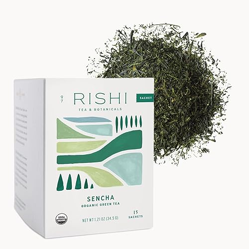 Rishi Tea Sencha Green Tea | Bolsas de té orgánico de comercio directo USDA, té verde japonés con cafeína Kosher certificado | 15 unidades (paquete