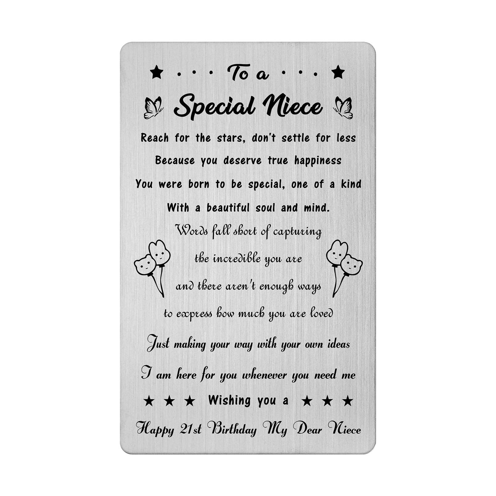 Fetiger Niece 21st Birthday Card, Happy 21st Birthday Niece, Niece 21st Birthday Gifts Adult, Engraved Metal Card for Niece 21 Year Old Birthday