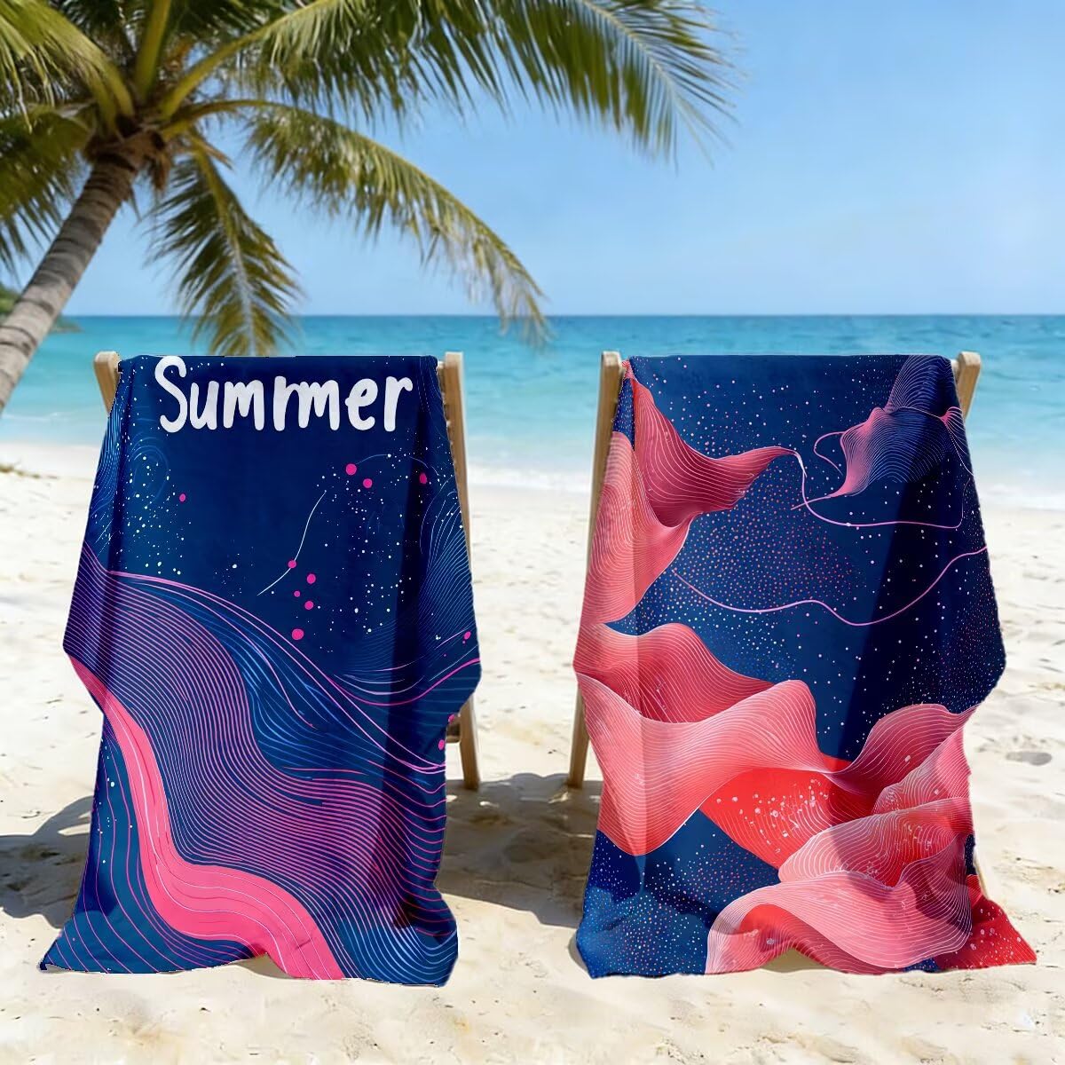 Toalla Playa 80x160 cm, Toalla Gimnasio Microfibra Secado Rapido, Juego de 2 Antiarena Toallas de Playa, Ligera Compacta Toallas Microfibra Grande para Viaje, Regalo Hombre Regalo Mujer (Moda) -4905