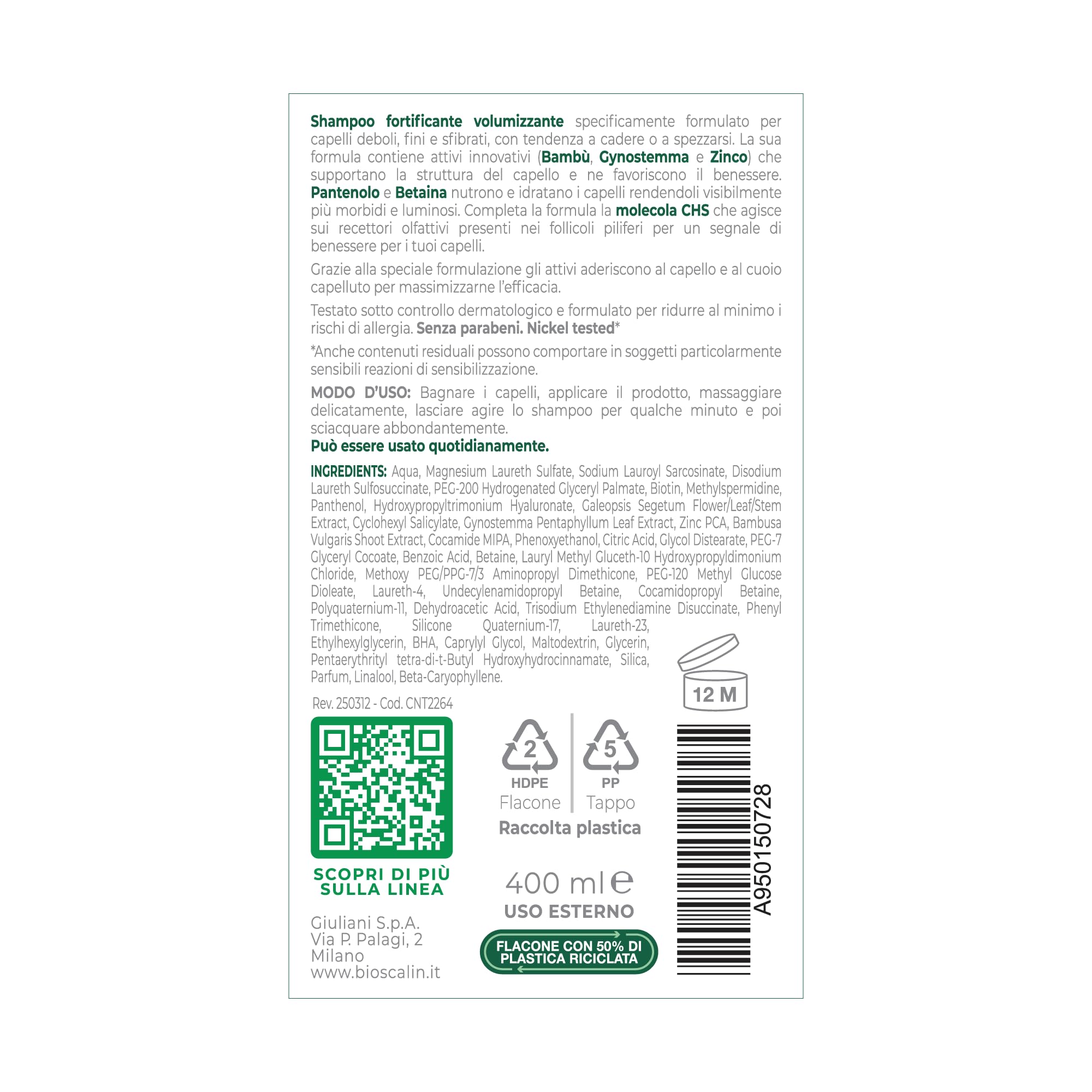 Bioscalin TOTAL•CARE – Kit Capelli – Trattamento 6 settimane - Attivatore Capillare 10 ml + Shampoo Fortificante Rivitalizzante 400 ml, Anticaduta, Donna e Uomo