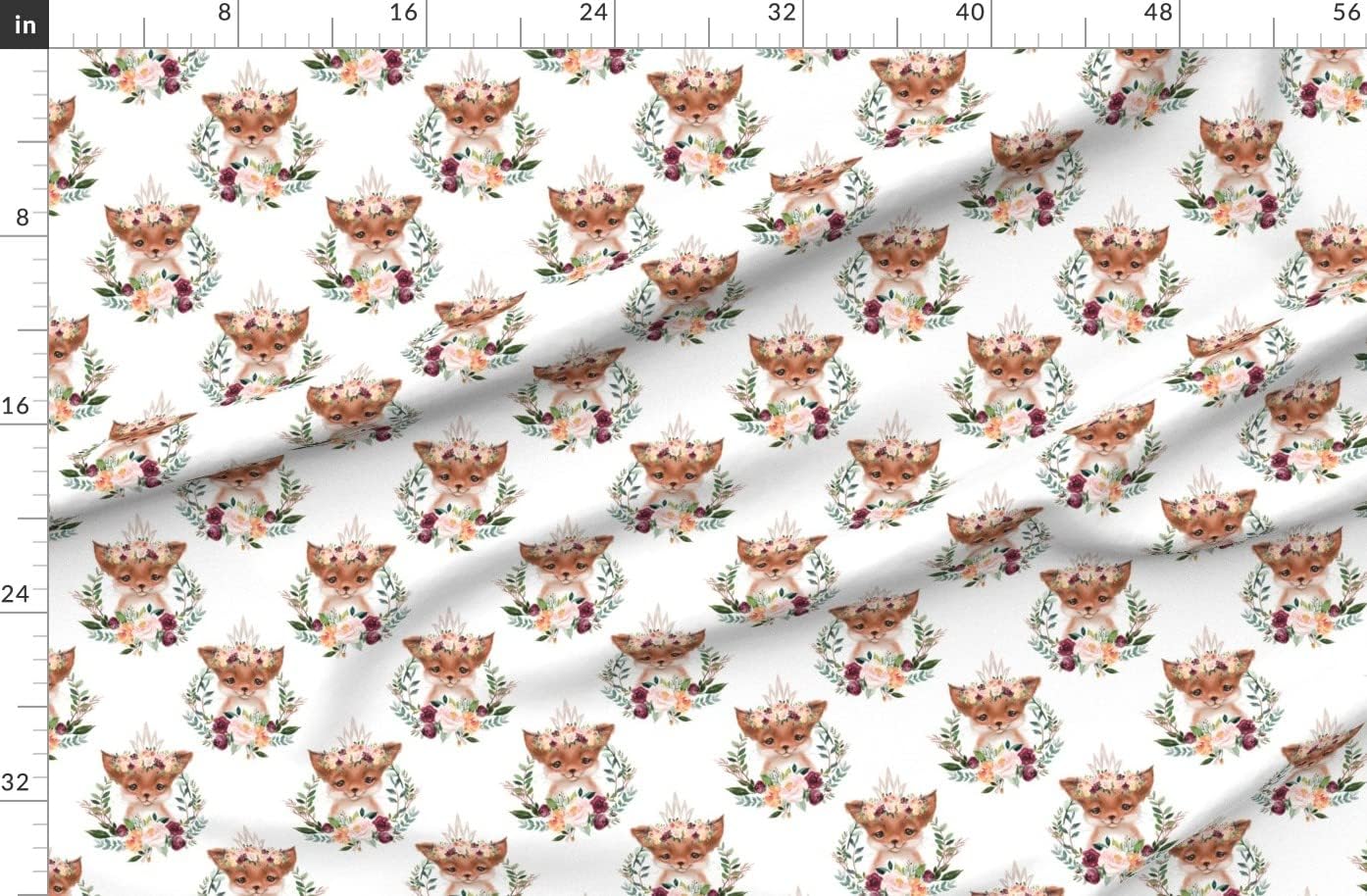 Spoonflower Fabric - Floral Fox Crown Watercolor Printed on Denim Fabric Fat Quarter - Bottomweight Apparel Home Decor Upholstery