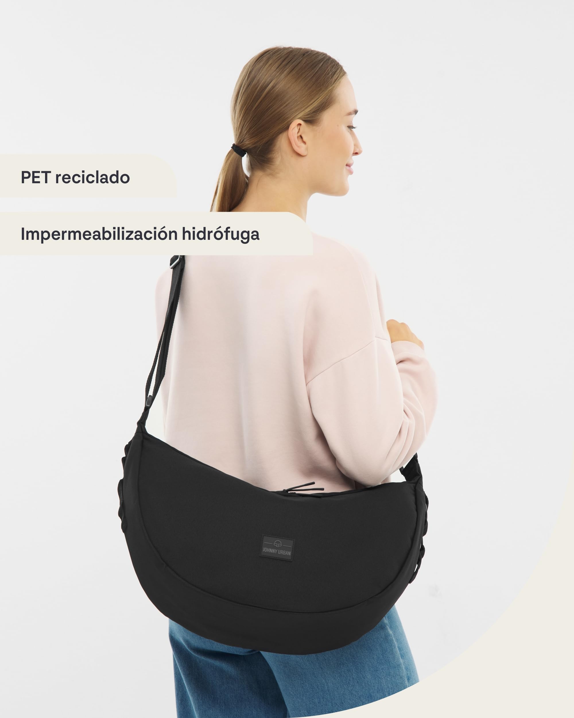 Johnny Urban Bolso Bandolera Mujer Hombres Negro - Ally Large - Half Moon Bag - Bolso Riñonera de Media Luna - Bolso Grande Redondo con Correa Ajustable - Repelente al Agua