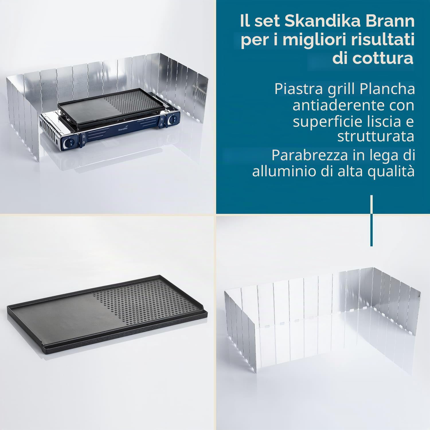 Skandika Fornello a gas Brann | robusto fornello da campeggio per cartucce a gas, valigetta, acciaio inox, regolazione continua, accenditore piezoelettrico (2 fiamme in un set)
