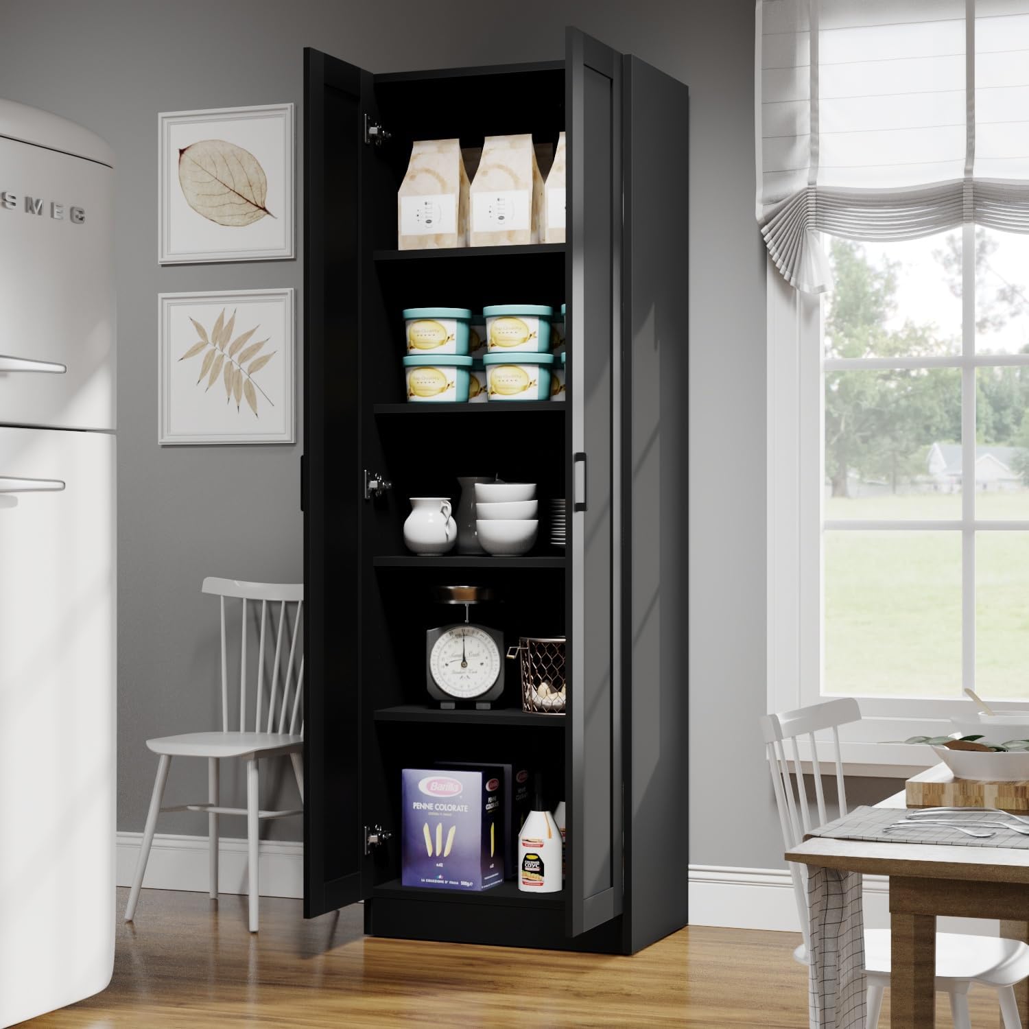 Panana Wooden Storage Cabinet, Collection Food Pantry Narrow Cabinet with 2 Doors