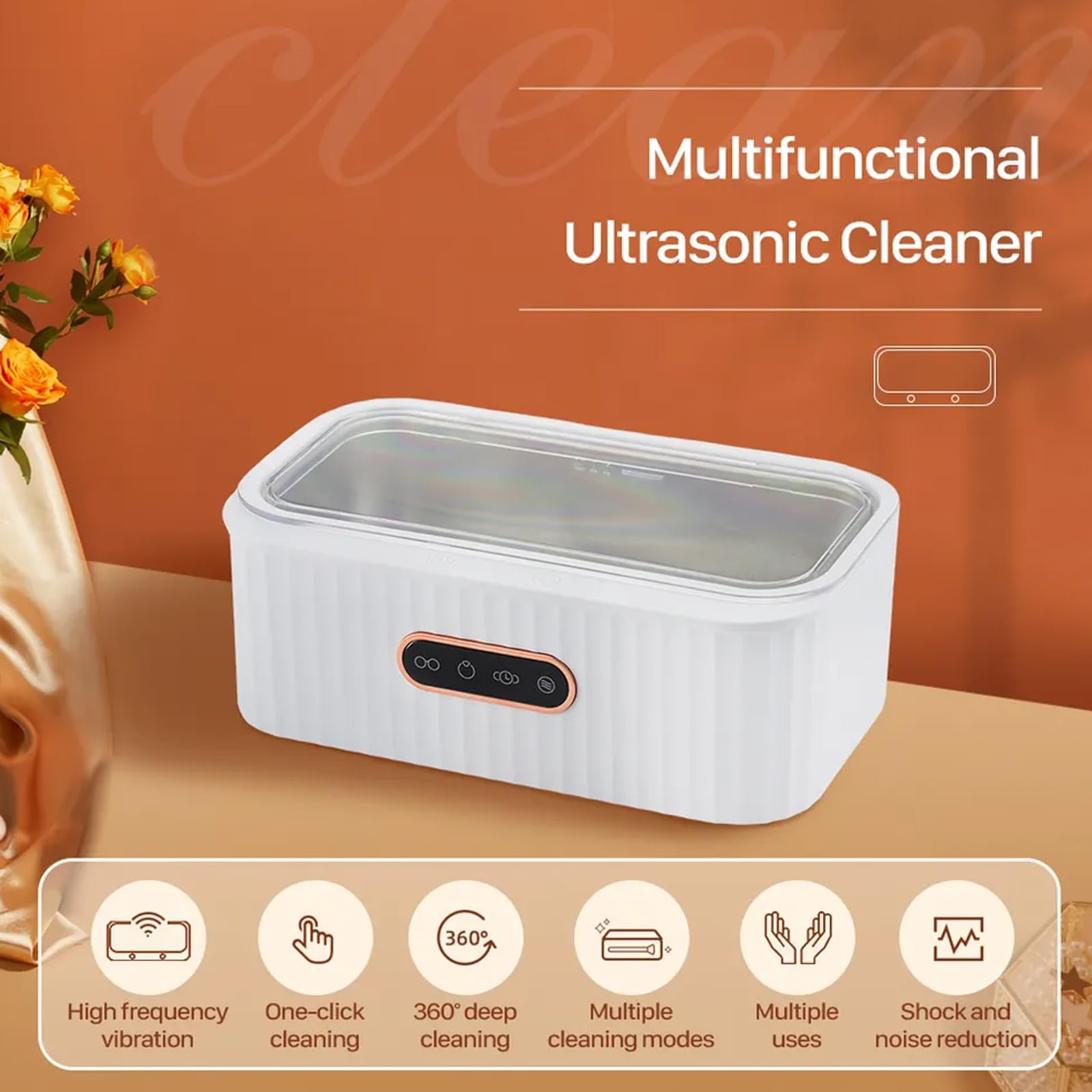 Ultrasonic Jewelry & Glasses Cleaner, pojemność 400 ml, 45 kHz niski poziom hałasu, czyszczenie 360 stopni, 4 tryby automatycznego timera, do srebrnych, pierścionków, sprzedawców detalicznych, złota