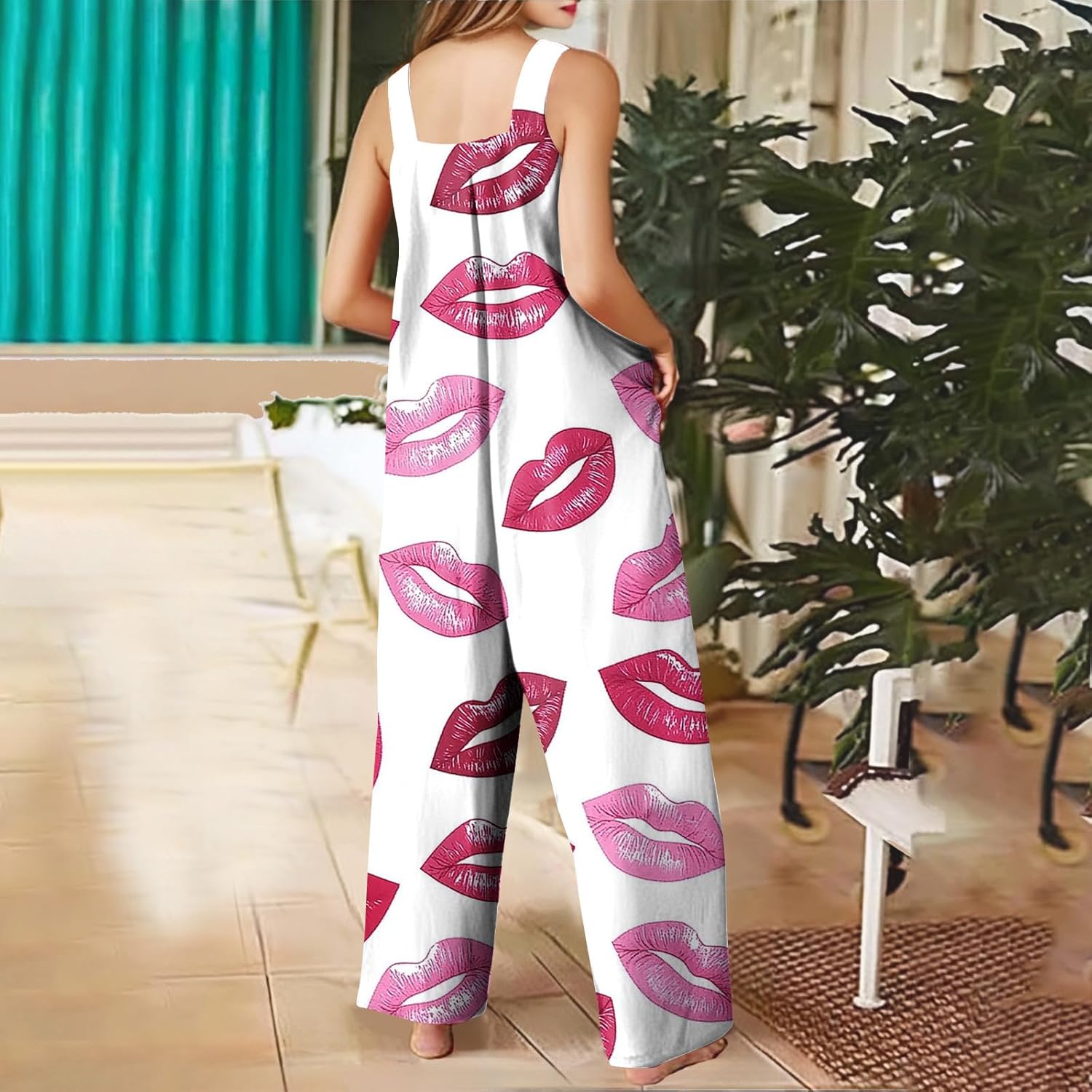 Valentine Outfits For Women Valentines Jumpsuit Rompers Dressy Casual Adjustable Strap Holiday Linen Overalls Pockets - Image 6