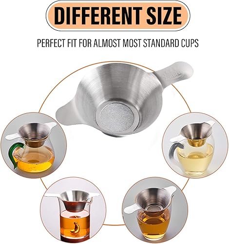 Miniatura 3 de AUEAR, Paquete de 2 filtros de acero inoxidable de diferentes tamaños de malla fina para embudo de té con asas dobles