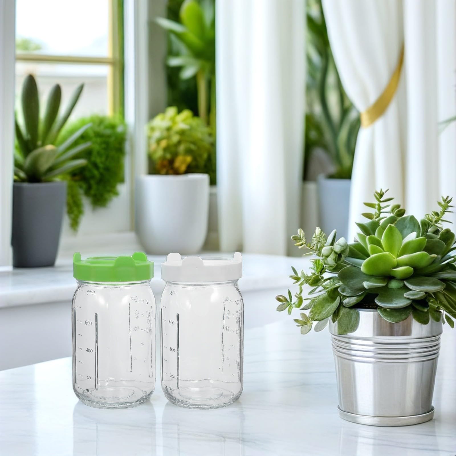 Lurrose 2 Pièces Kit de Germination avec Bocaux en Verre, Couvercles D'égouttage et Manchons Occultants pour Culture de Graines sur Plan de Travail, Germination des Graines