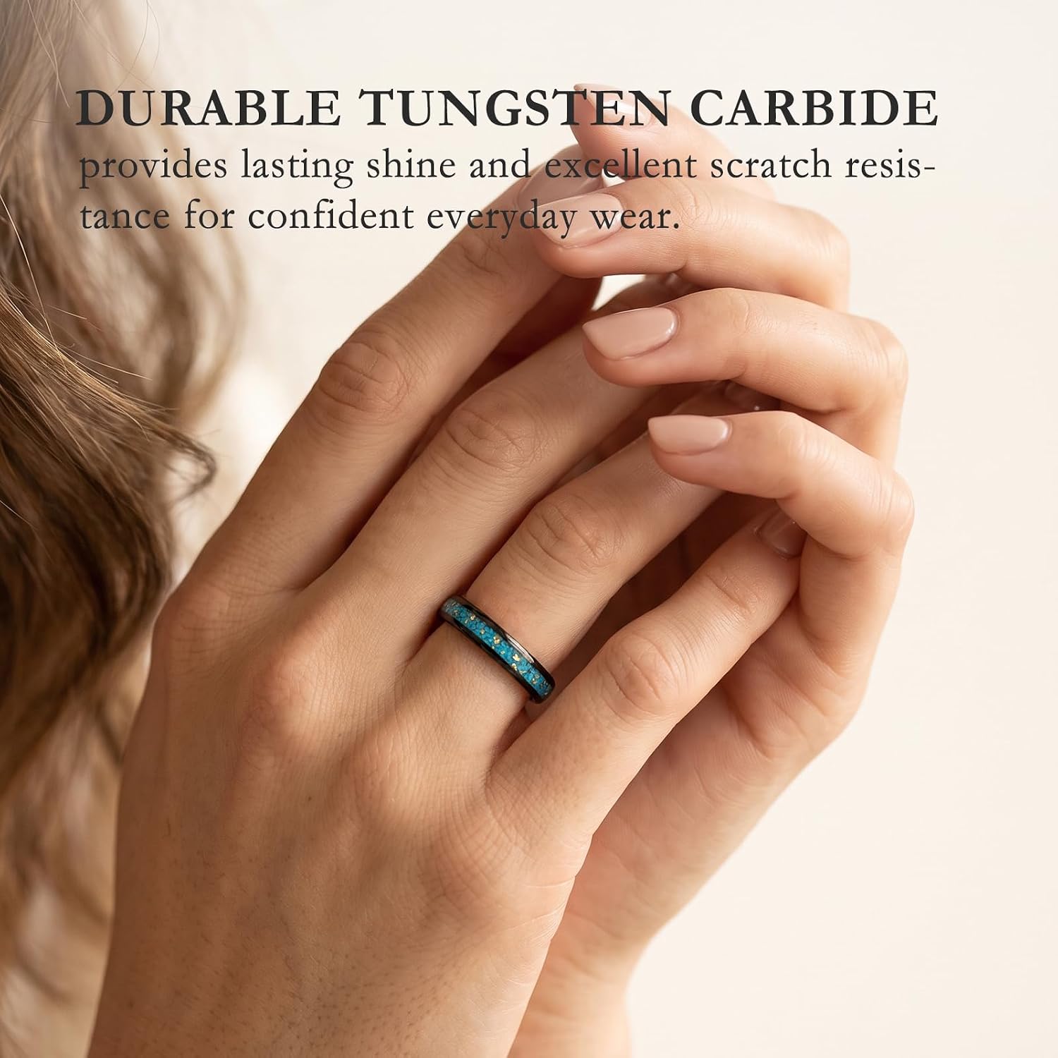 Vakki 4mm Tungsten Wedding Bands for Women Turquoise & Gold Foil Inlay