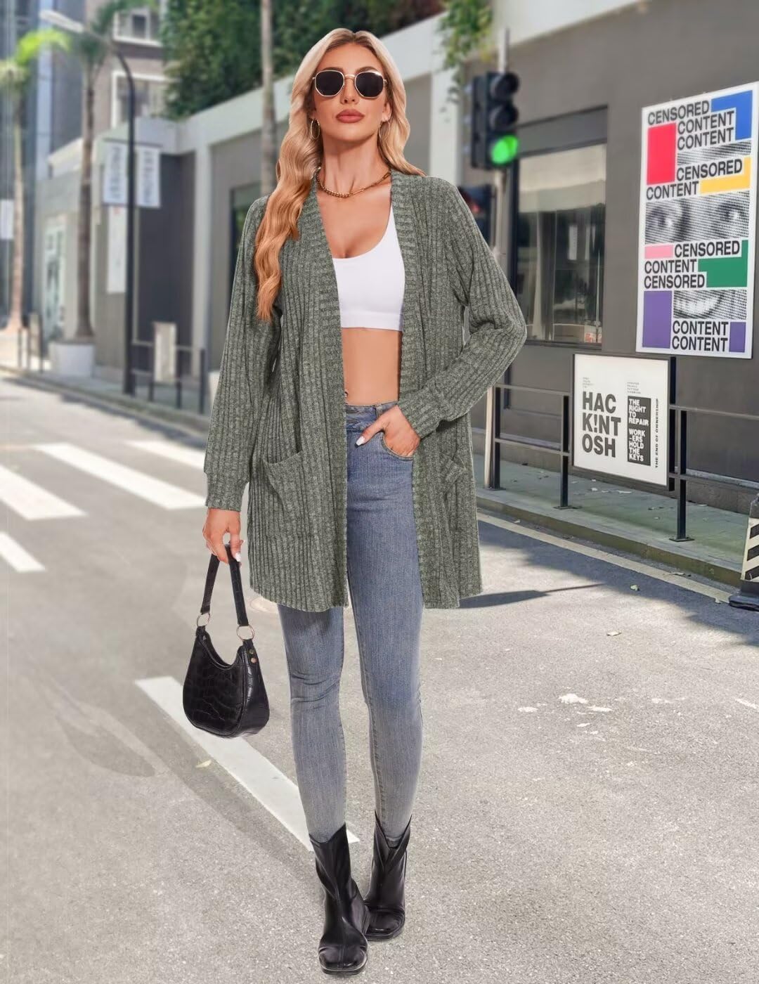 MONNURO Plus Size Cardigan Sweaters for Women Oversized Long Cardigan Open Front Sweaters Outwear with Pockets - Image 6