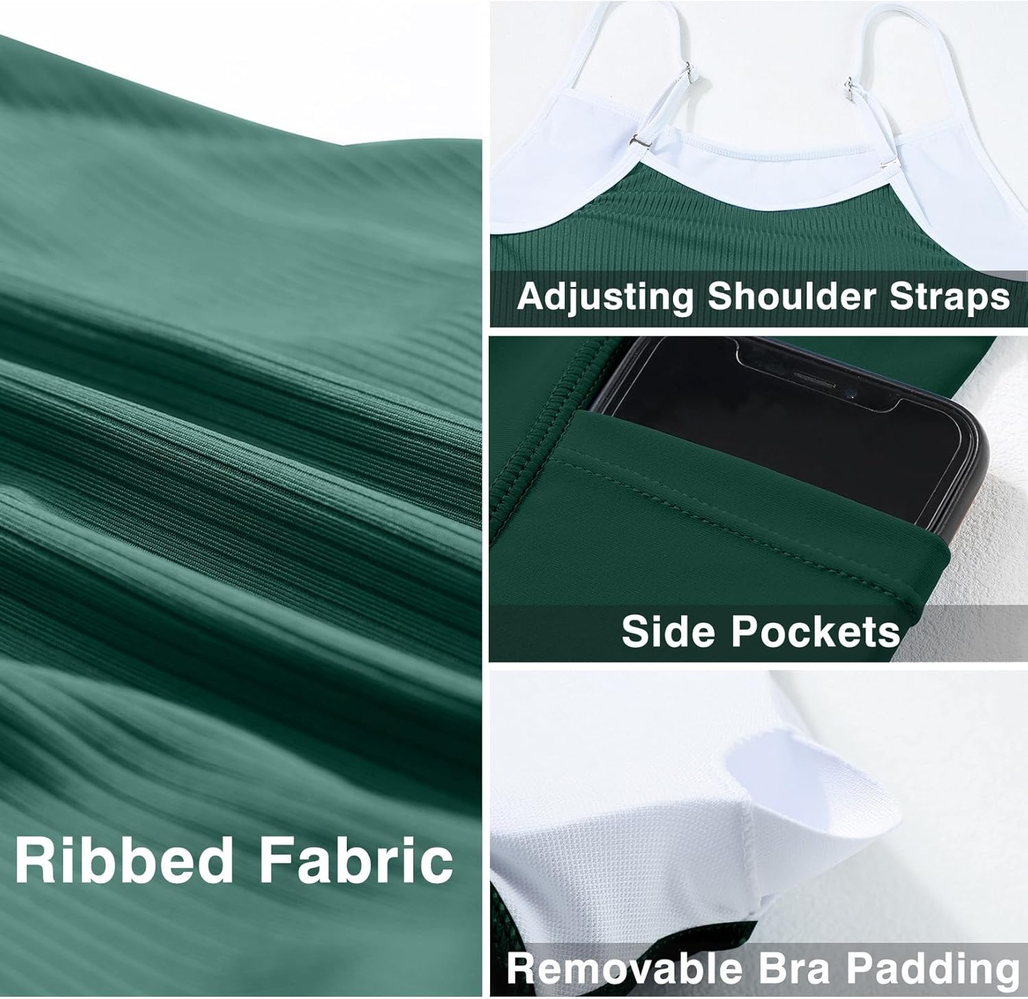 Aleumdr Women's Ribbed One Piece Swimsuits Modest Swim Dress Tummy Control Adjustable Straps Bathing Suit with Pockets - Image 5