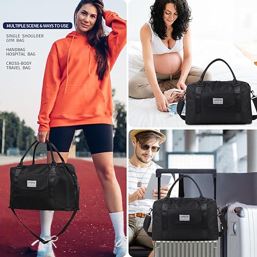 Miniatura 2 de SUPROMOMI Bolsa de lona de viaje, bolsa deportiva para gimnasio, bolsas de transporte para aviones, fin de semana de hombro con bolsillo húmedo,