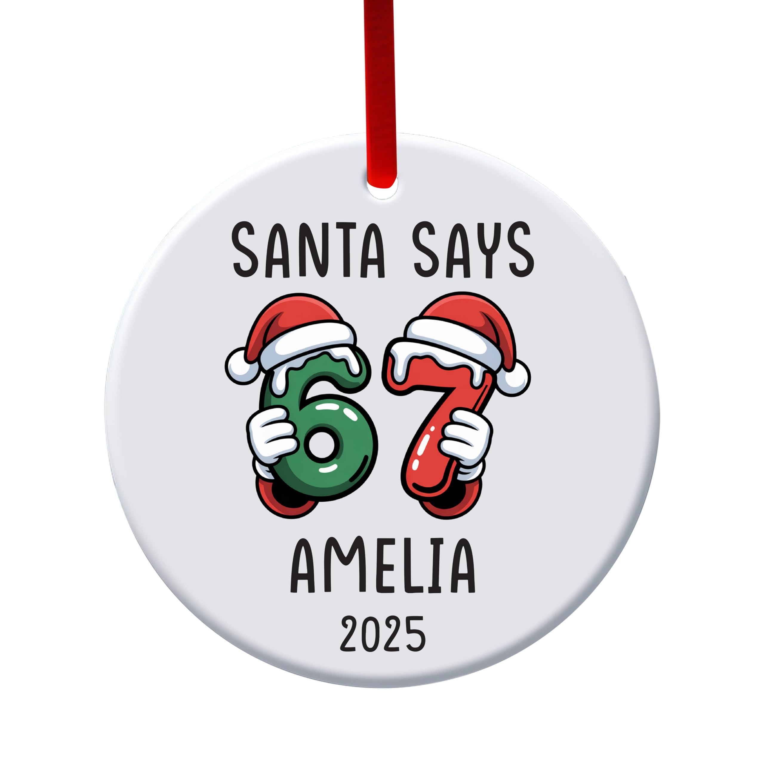 Star Online Men's Design 2 Personalised Ceramic Christmas Baubles Santa Says 6 7 Meme Ornat, Funny Xmas Tree Decorations, Festive Presents For Teen Boys, Girls, Gen Z & Gen Alpha Christmas Eve Gifts (Design 2)