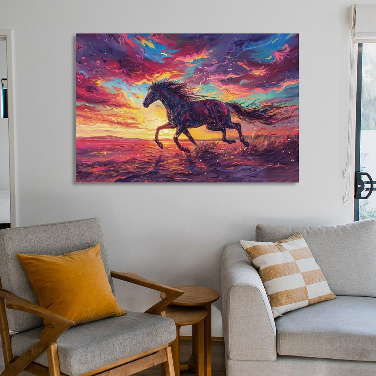 風景画壁掛けアート油彩画アクリル画原画馬絵画モダンアート
