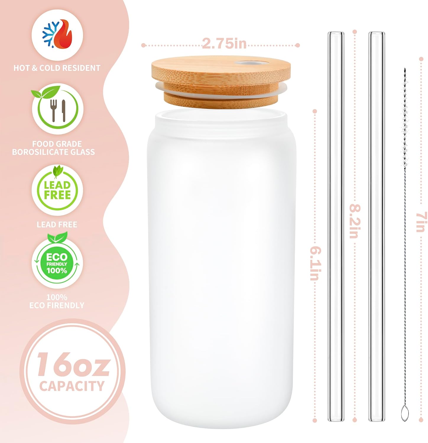 Personalized Glass Cups with Lids and Straws, Monogrammed Gifts for Women, Custom Tumbler, Cute Customized Mug, Aesthetic Stuff, Initial Iced Coffee Cup, Birthday Bridesmaid Gifts, M - Image 6