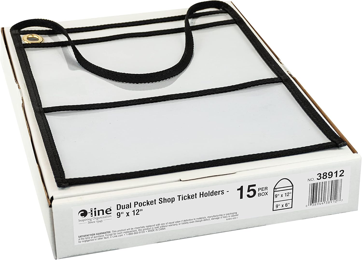 C-Line Stitched Dual Pocket Shop Ticket Holder with Hanging Strap, Both Sides Clear, 9 x 12 Inches, 15 per Box (38912) : Job Ticket Holders Job Ticket Holders Transparent Business Card Protectors : Office Products