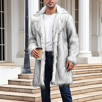 UnoSheng Fur Jacket Men's Faux Fur Jacket - Coat Men's Long