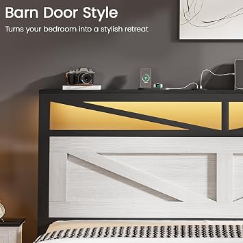 PROZENBDING King Size Bed Frame with Storage and Led Lights, Bed Frame with USB+Type C, Sturdy Metal Slat Bed Platform and Under Bed Storage, No Box Spring Needed, Noise-Free, 150x200cm White