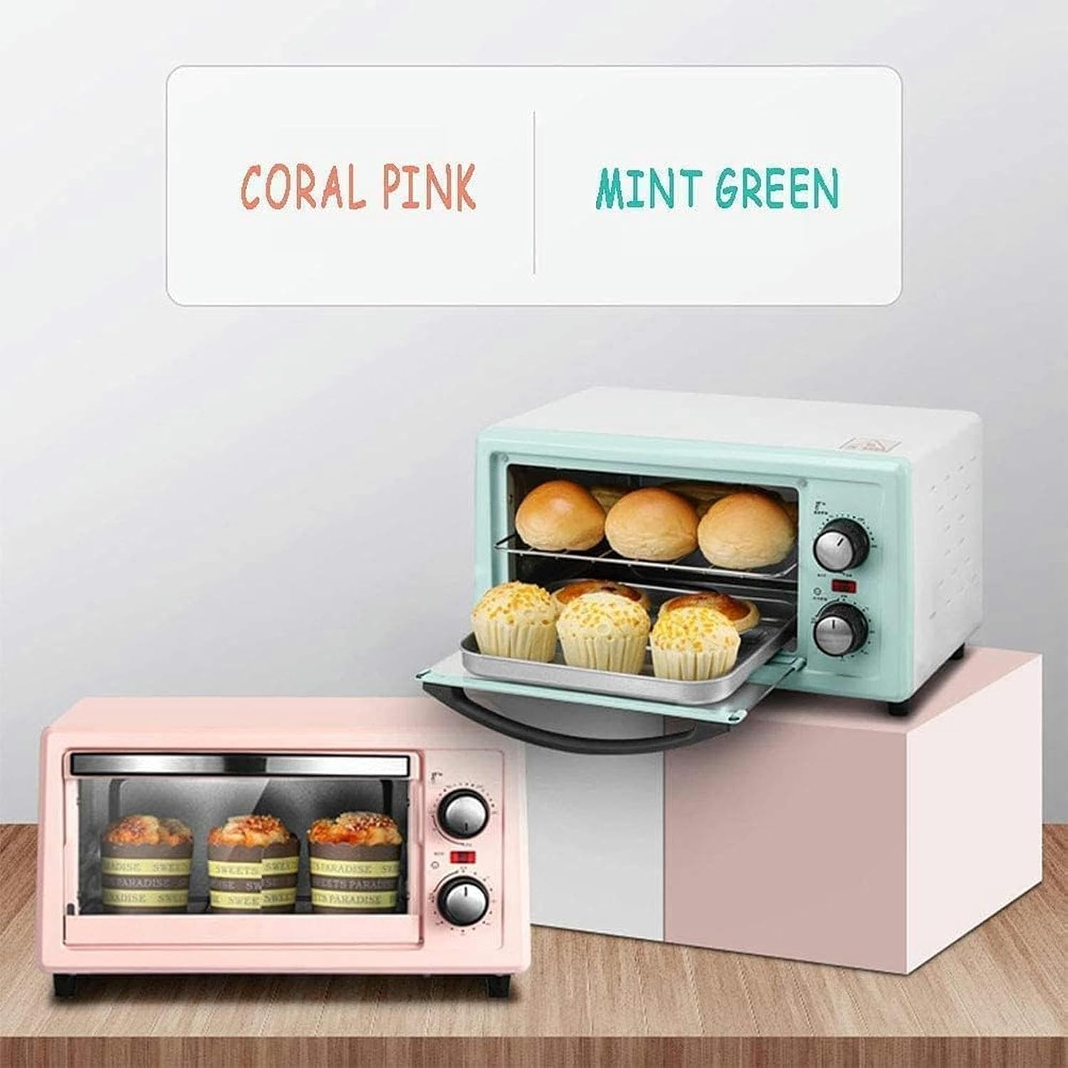 11 -Liter Electric Oven, Stainless Steel Convection Countertop Oven, Mini Multifunction Mini (Mint Green)