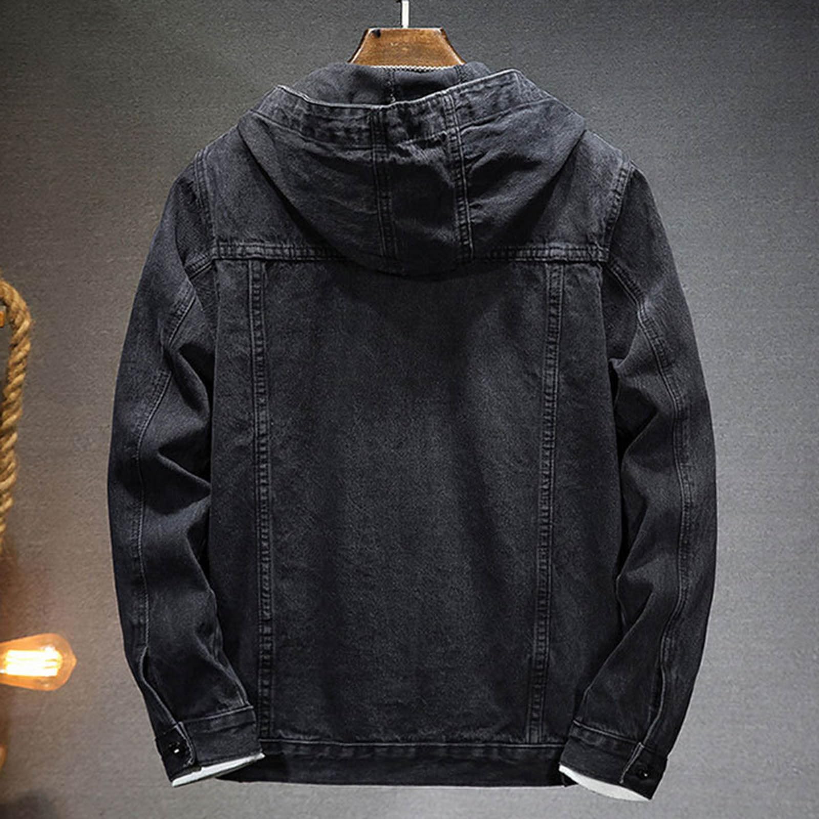 Genérico Chaqueta Tejana Hombre Chaqueta Vaquera Hombre Ajustada Cortavientos con Capucha Diseño Moderno Abrigo Denim