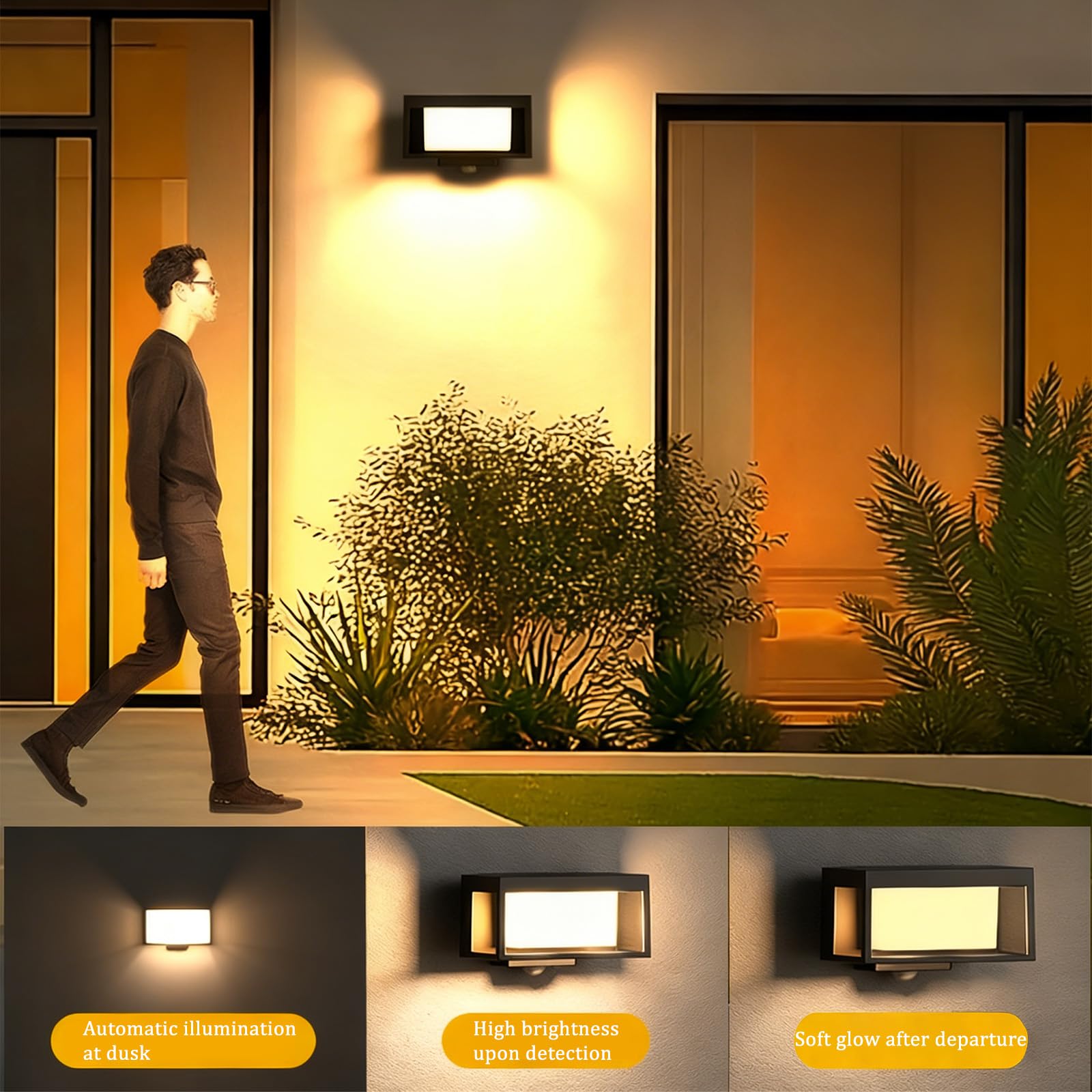 Zewnętrzna lampa solarna LED z czujnikiem ruchu nowoczesna lampa ścienna IP65 Wodoodporna zewnętrzna lampa ścienna na taras ogród w pobliżu patio (białe światło, 2 sztuki)