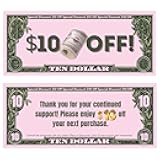 50pcs $10 Gift Voucher, Cash Coupon Loyalty Reward Cards for Small Business, Client Appreciation Thank You Coupons, Money-Style Discount Certificates
