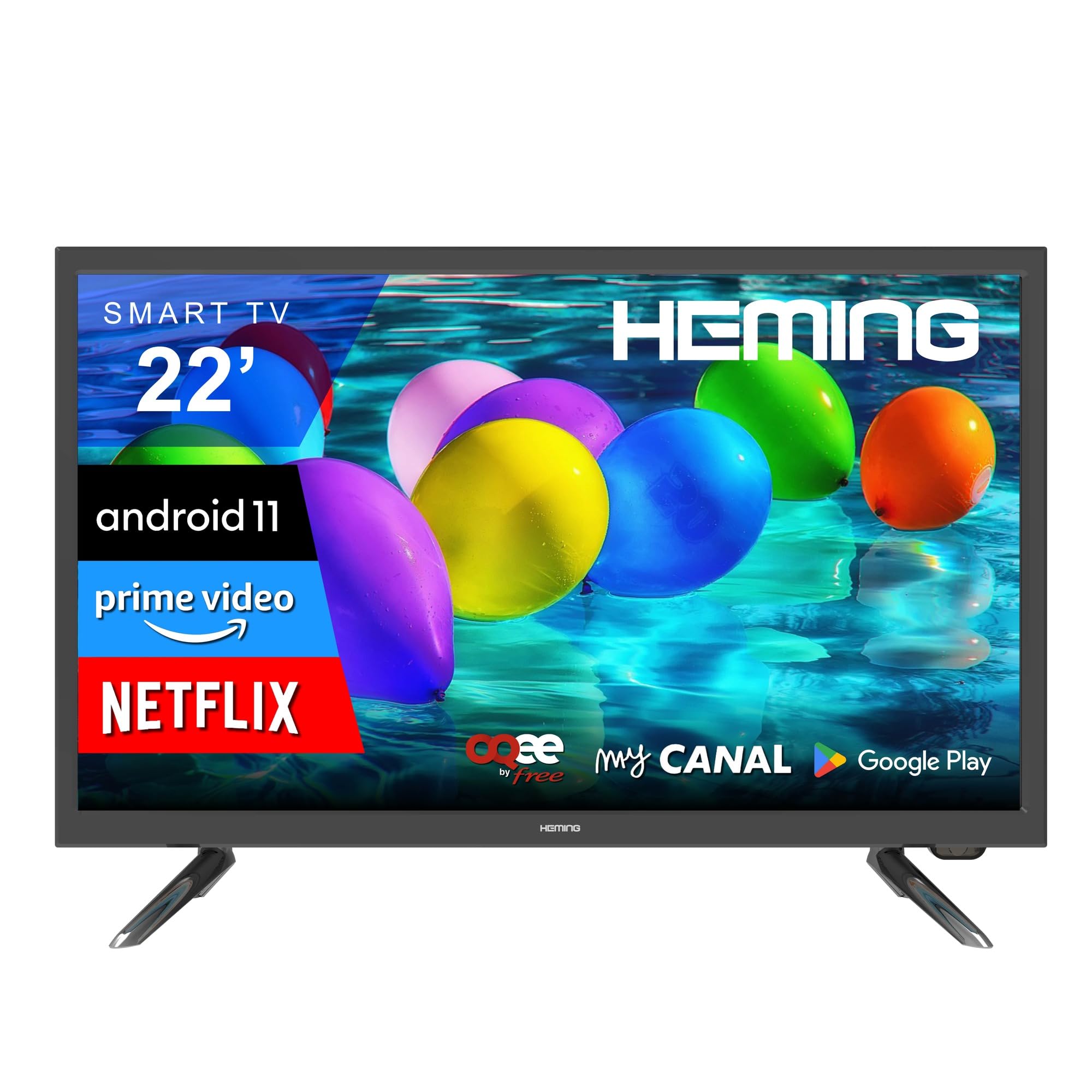 Heming Smart TV 22" Android 11 | Full HD, WiFi & Bluetooth | 12V/24V/220V pour Camping-Car, Camion, Bateau, Caravane | Garantie 2 Ans